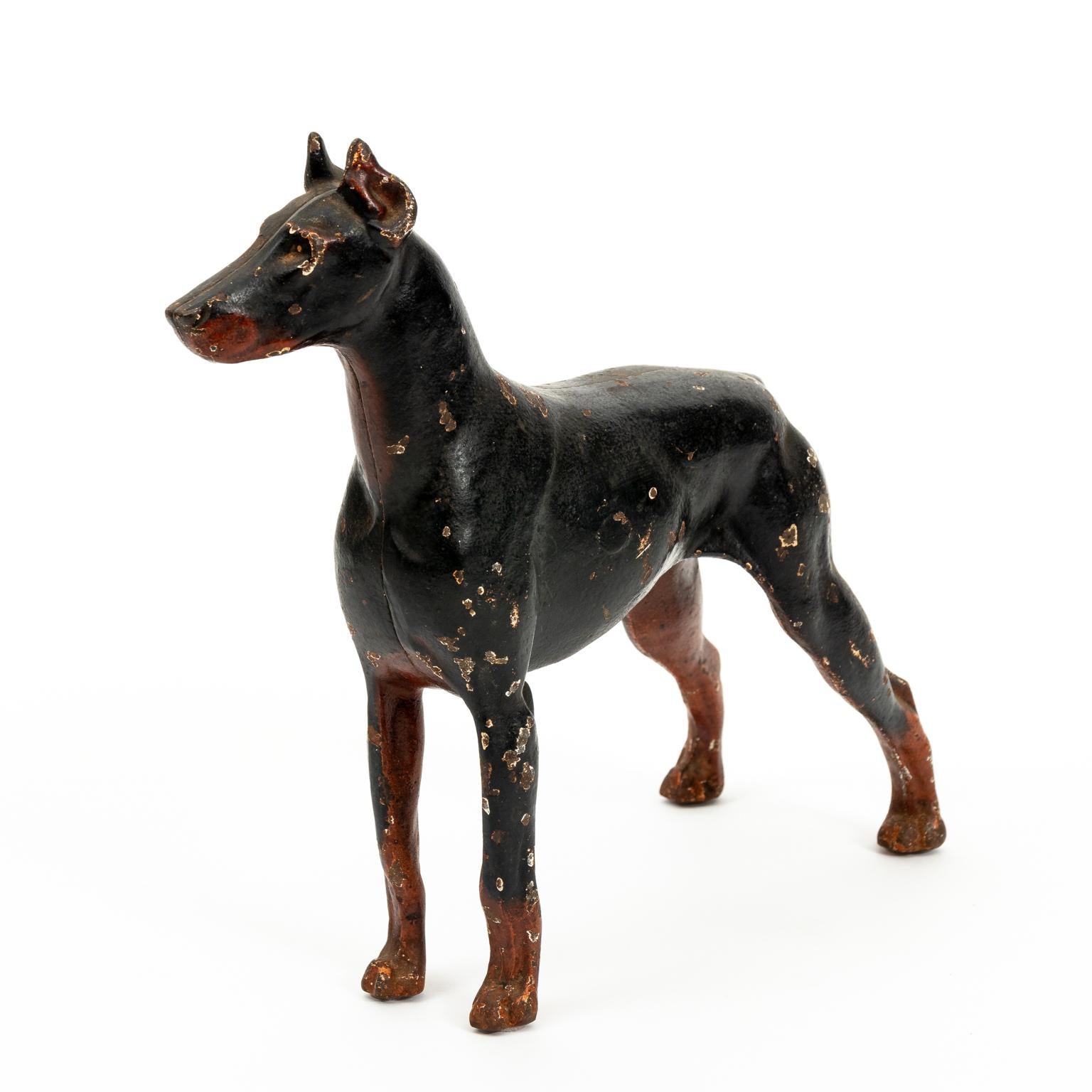 American Hubley Cast Iron Doberman Pinscher Doorstop Statue