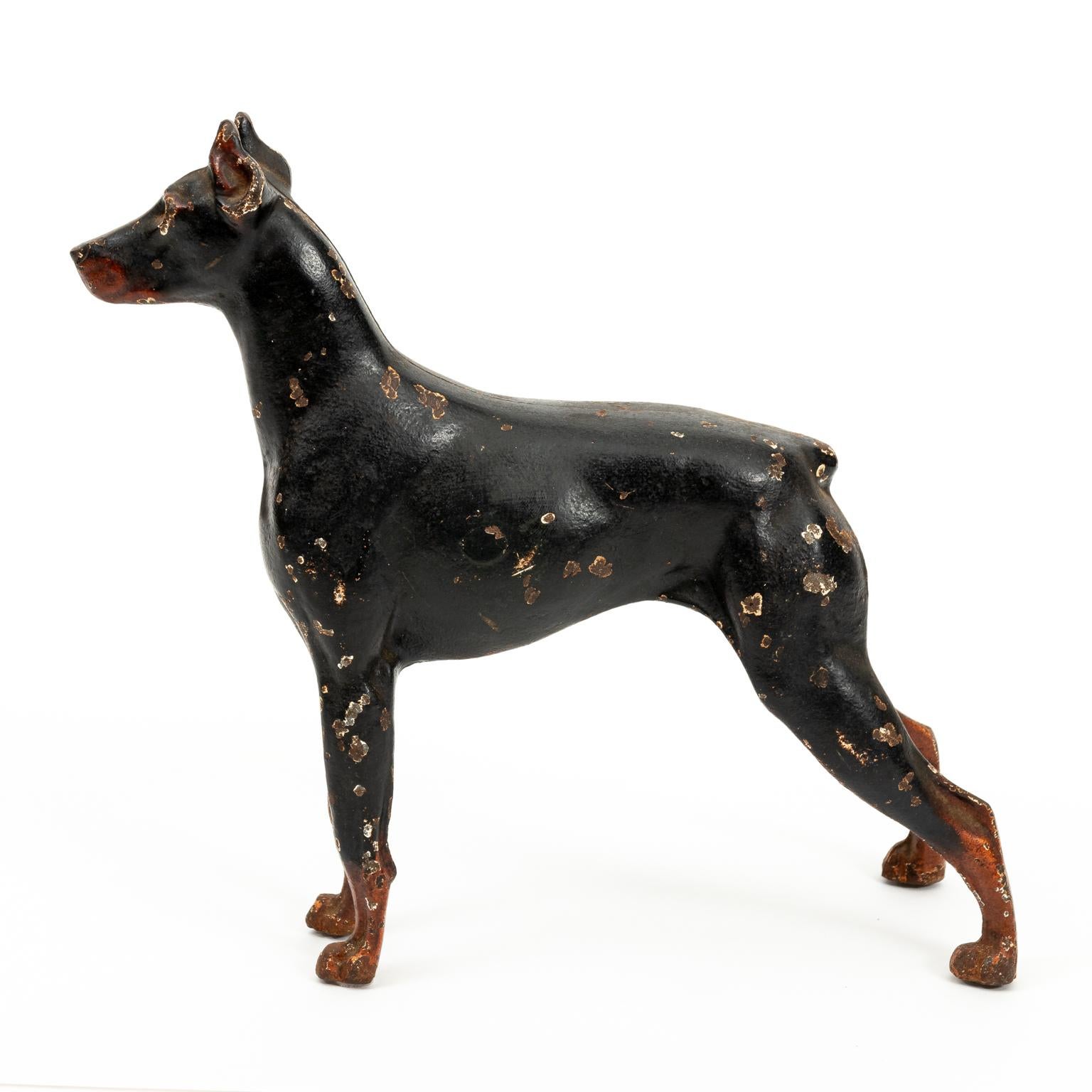 Hubley Cast Iron Doberman Pinscher Doorstop Statue In Good Condition In Stamford, CT