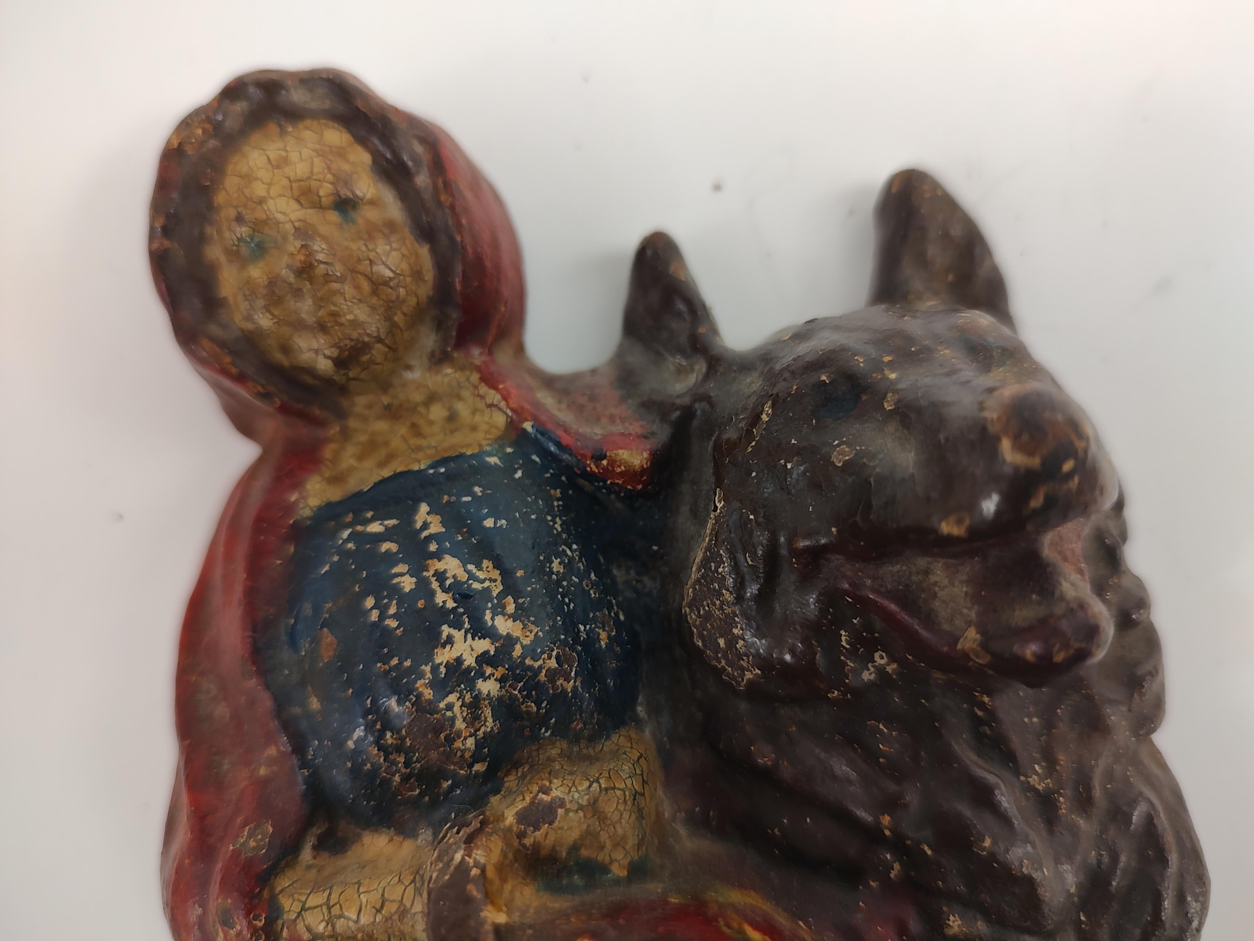 American Hubley Cast Iron Lil Red Riding Hood & the Wolf Door Stop in Old Original Paint