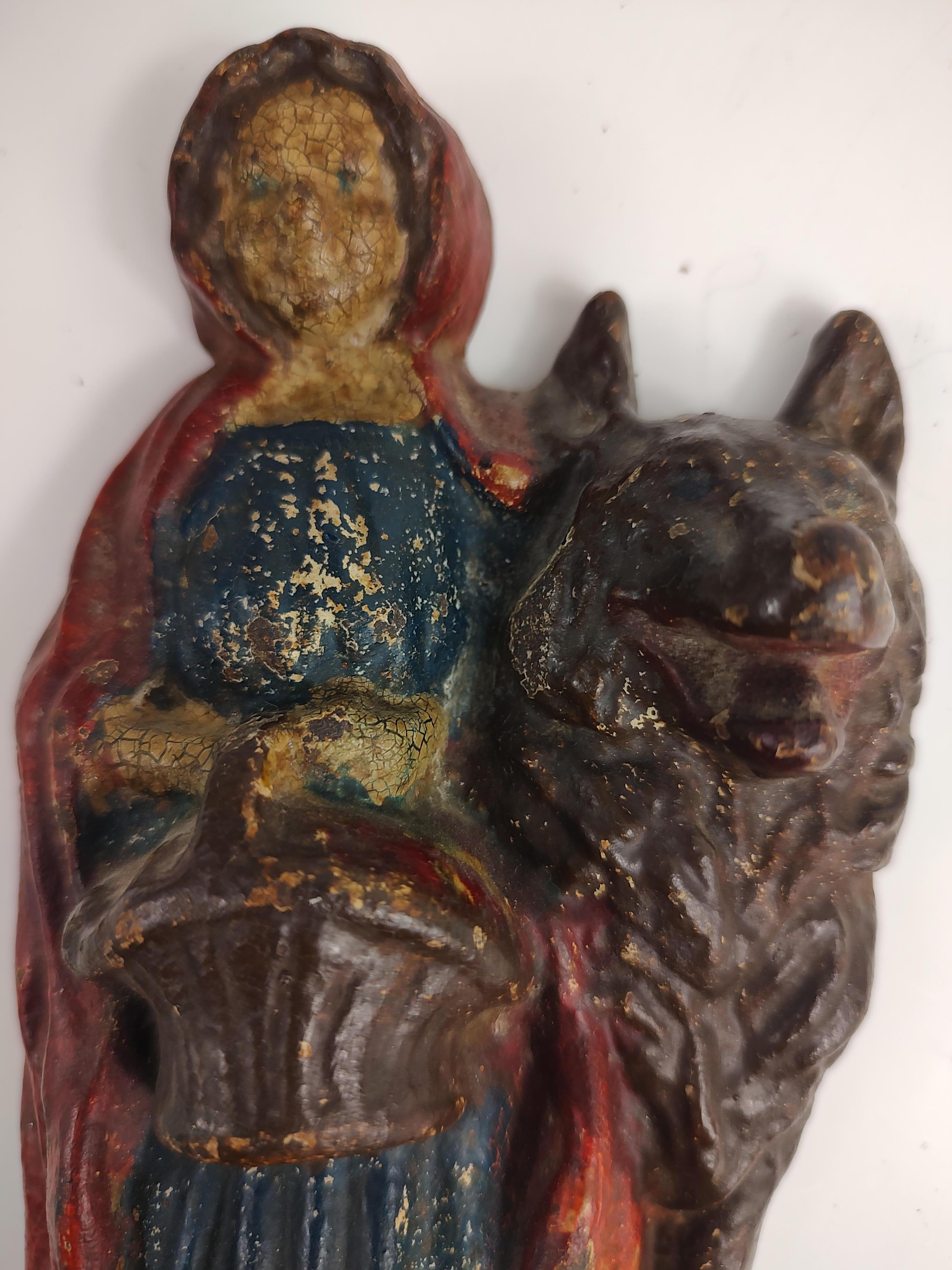 Hubley Cast Iron Lil Red Riding Hood & the Wolf Door Stop in Old Original Paint In Good Condition In Port Jervis, NY