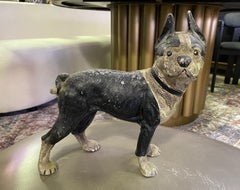 Hubley Cast Iron Painted Boston Terrier Dog Antique Bank Doorstop, Early 1900s