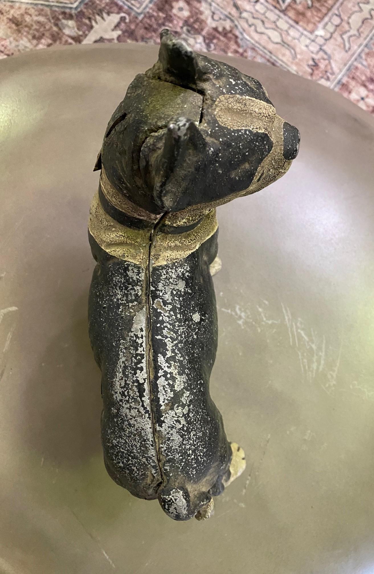Hubley Cast Iron Painted Boston Terrier Dog Antique Bank Doorstop, Early 1900s In Good Condition In Studio City, CA