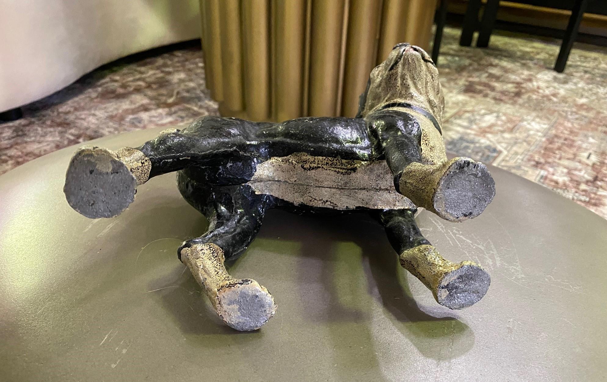 20th Century Hubley Cast Iron Painted Boston Terrier Dog Antique Bank Doorstop, Early 1900s