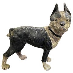 Hubley Cast Iron Painted Boston Terrier Dog Antique Bank Doorstop, Early 1900s