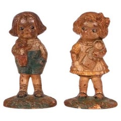 Antique Hubley Dolly Dingle And Bobby Blake Door Stops, Designed By Grace Drayton