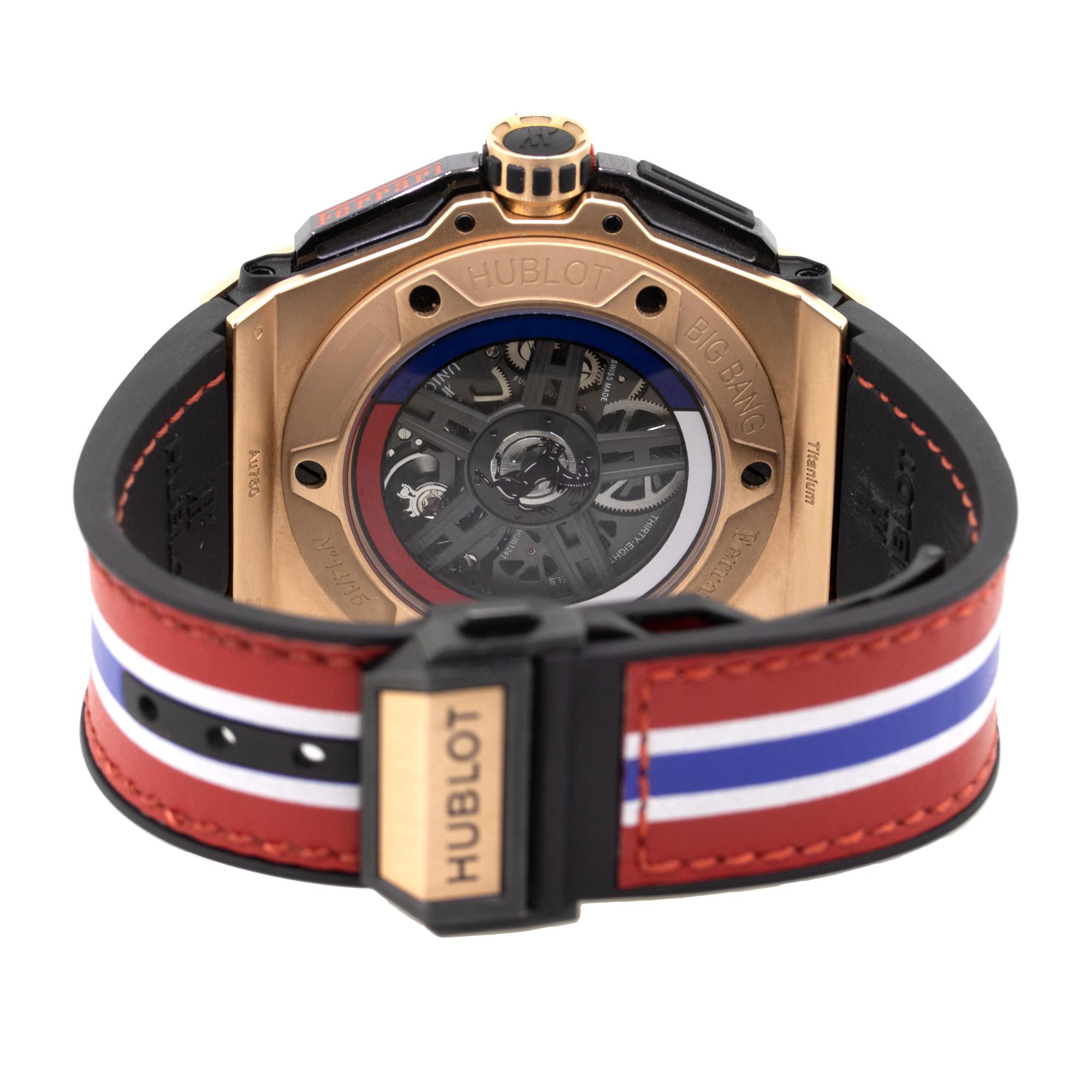 Hublot 18 Karat Rose Gold Big Bang UNICO Ferrari Special Edition Watch In Excellent Condition In Boca Raton, FL