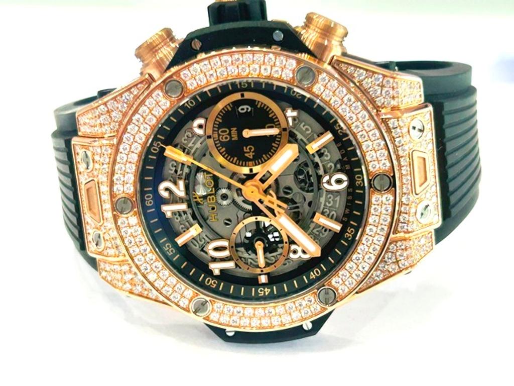 Hublot Big Bang Unico King Gold Pave in oro rosa 18K 44MM 421.OX.1180.RX.1704 B.B. In condizioni buone in vendita a Beverly Hills, CA
