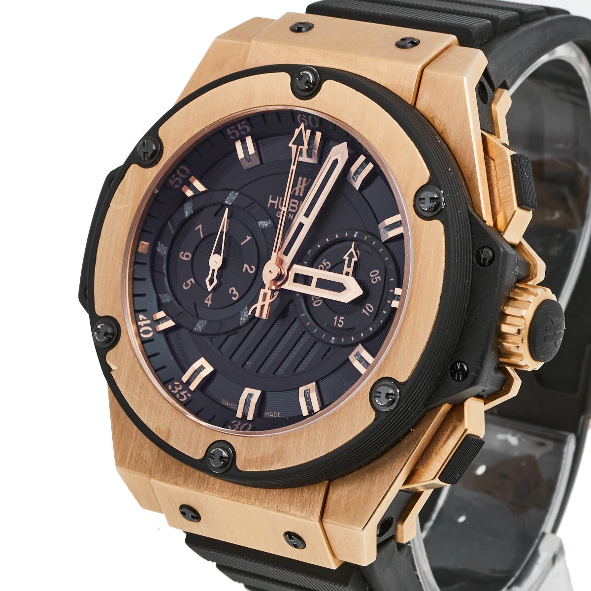 Hublot 18k Rose Gold Rubber King Power Limited Edition Men's Wristwatch 48 mm In Good Condition In Dubai, Al Qouz 2