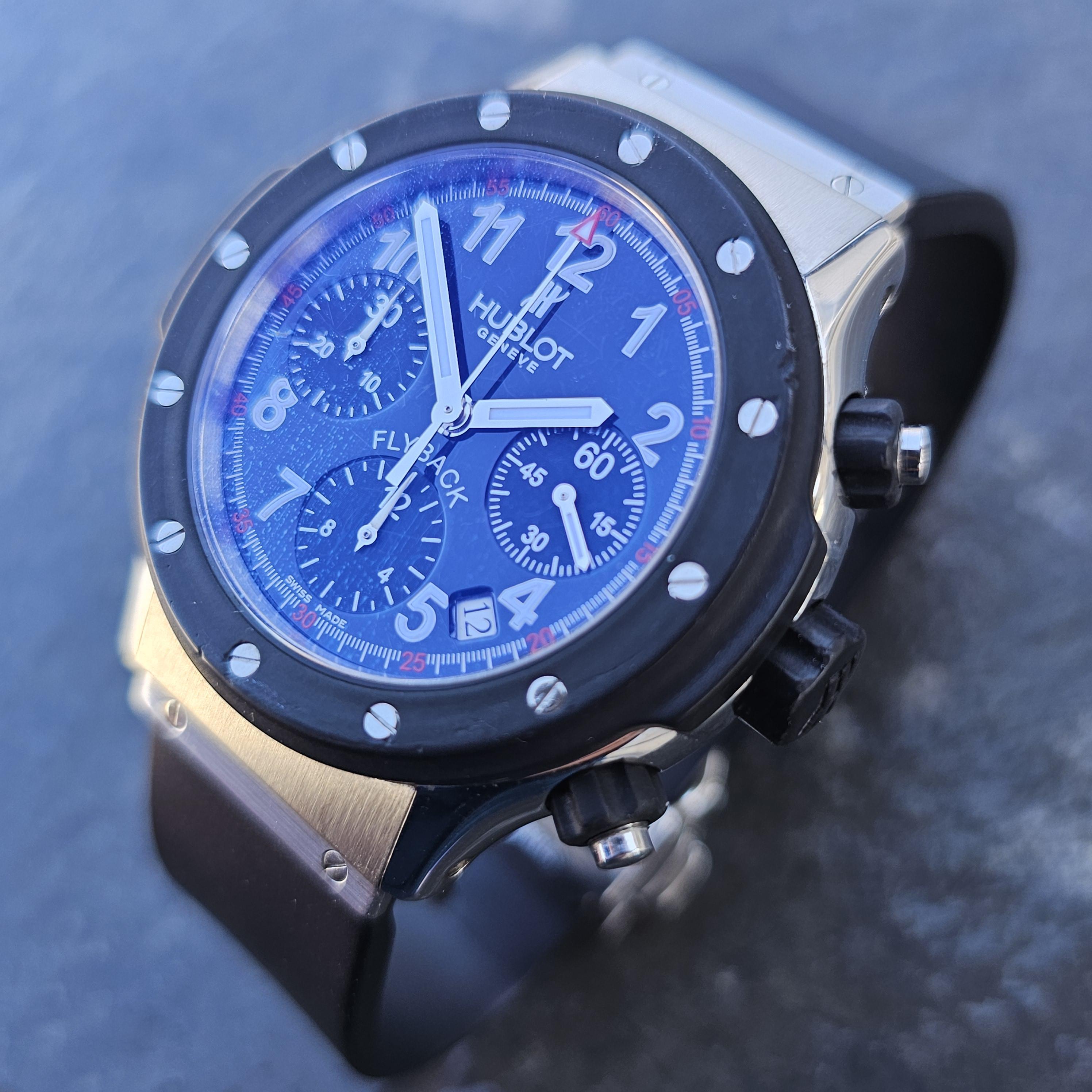 Hublot 1926.10 Super B Black Magic Chrono Automatic Watch Flyback Rubber Strap In Good Condition In Northbrook, IL
