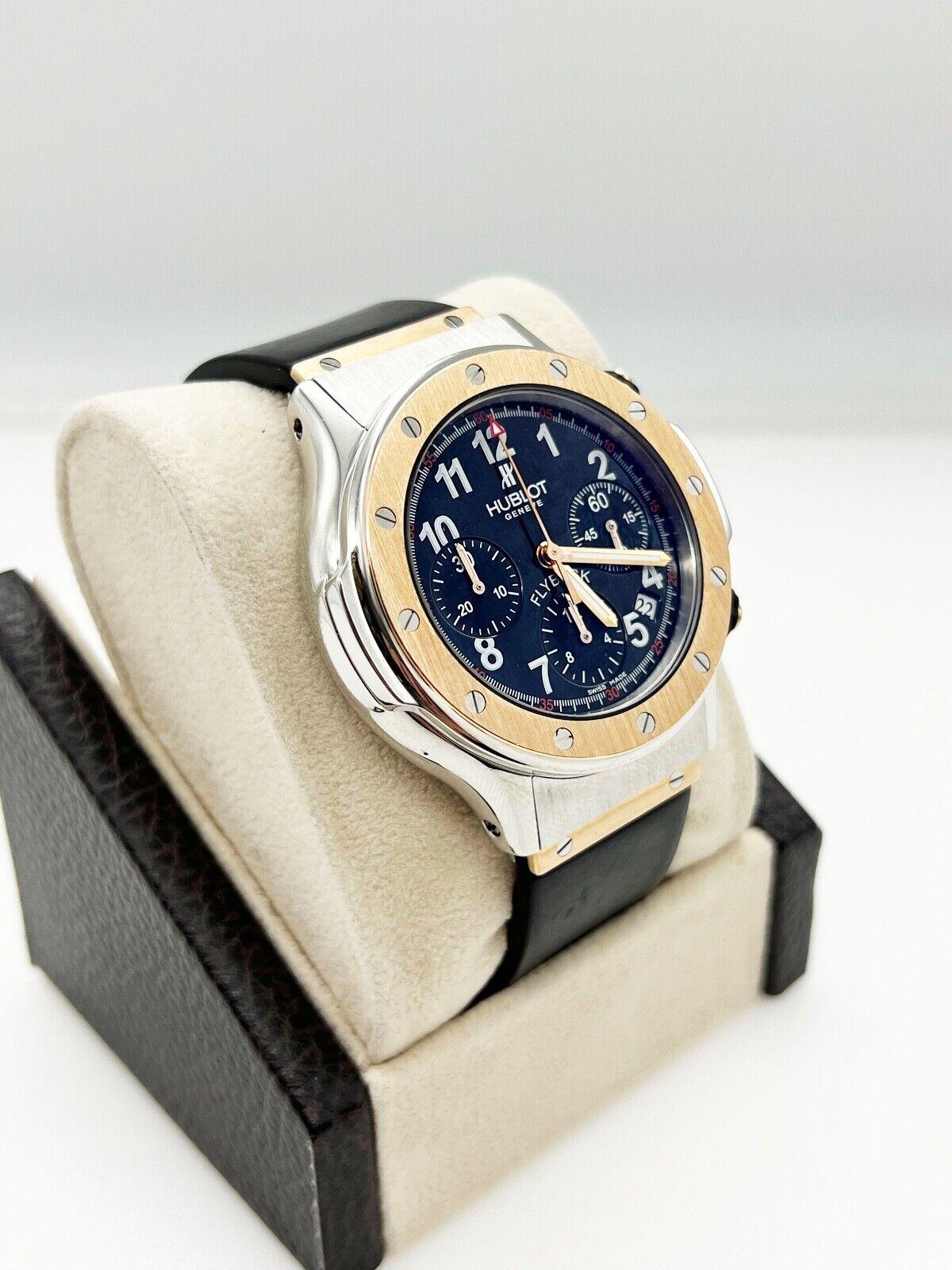 Style Number: 1926.7
 
Model: Super B Flyback 
 
Case Material: Stainless Steel 
 
Band: Rubber
 
Bezel:  18K Rose Gold
 
Dial: Black 
 
Face: Sapphire Crystal 
 
Case Size: 42.5mm 
 
Includes: 
-Elegant Watch Box
-Certified Appraisal 
-1 Year