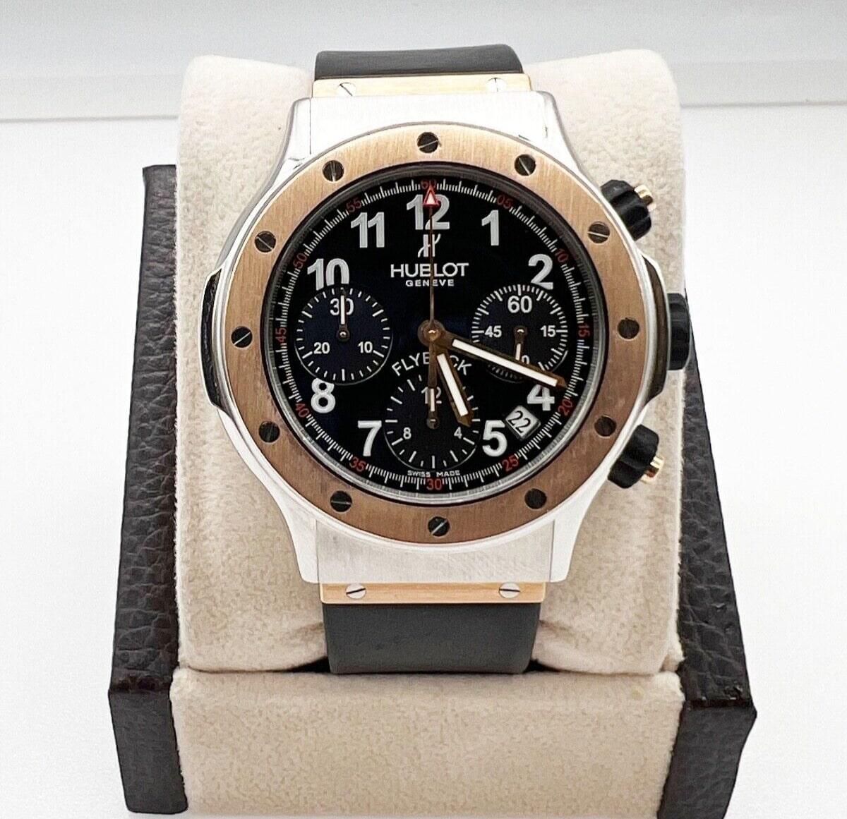 Hublot 1926.7 Super B Flyback Chronograph 18K Rose Gold Steel Rubber Strap In Excellent Condition For Sale In San Diego, CA