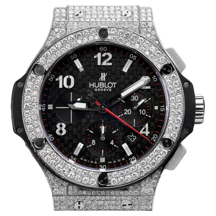 Hublot 301.SB.131.RX Big Bang Montre personnalisée à cadran noir et diamants sur bracelet en caoutchouc en vente