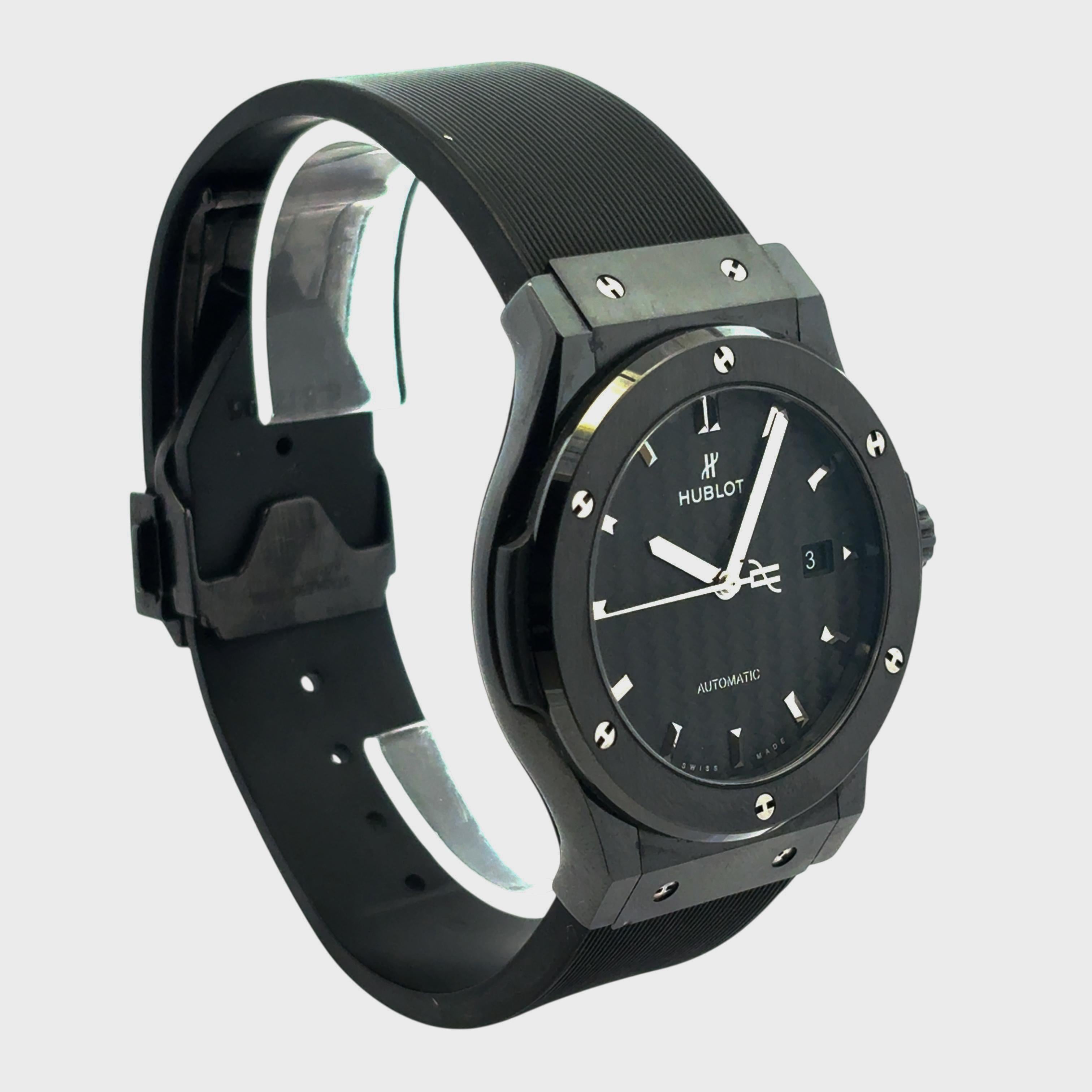 Hublot 565.CM.1771.RX Klassische Fusion Black Magic 38mm Schwarz Carbon Uhr im Angebot 7
