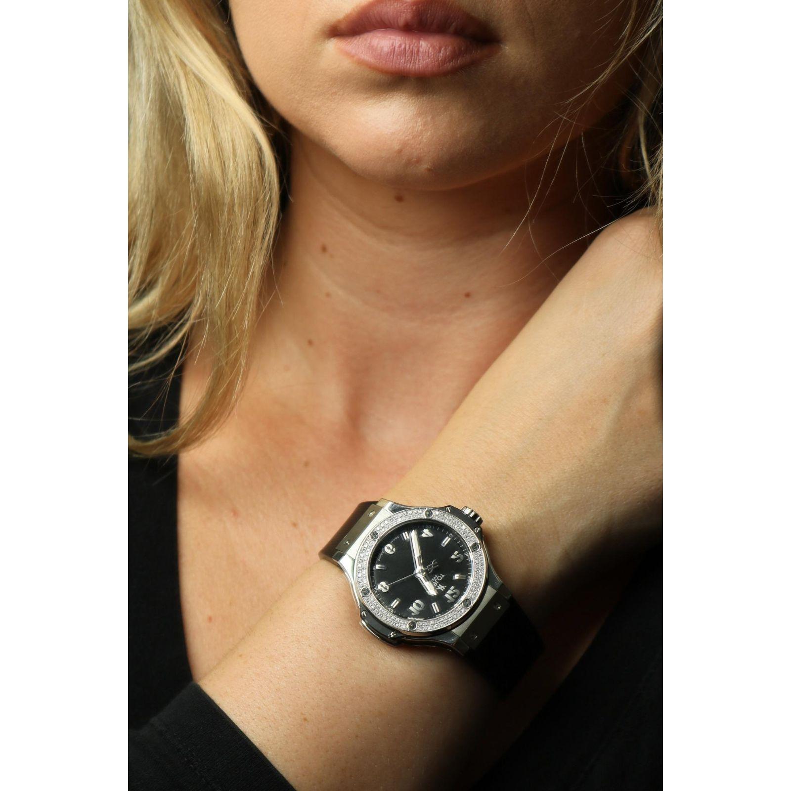 Hublot Big Bang 38mm Acero Bisel Diamante Cuarzo Caucho Correa en venta 11