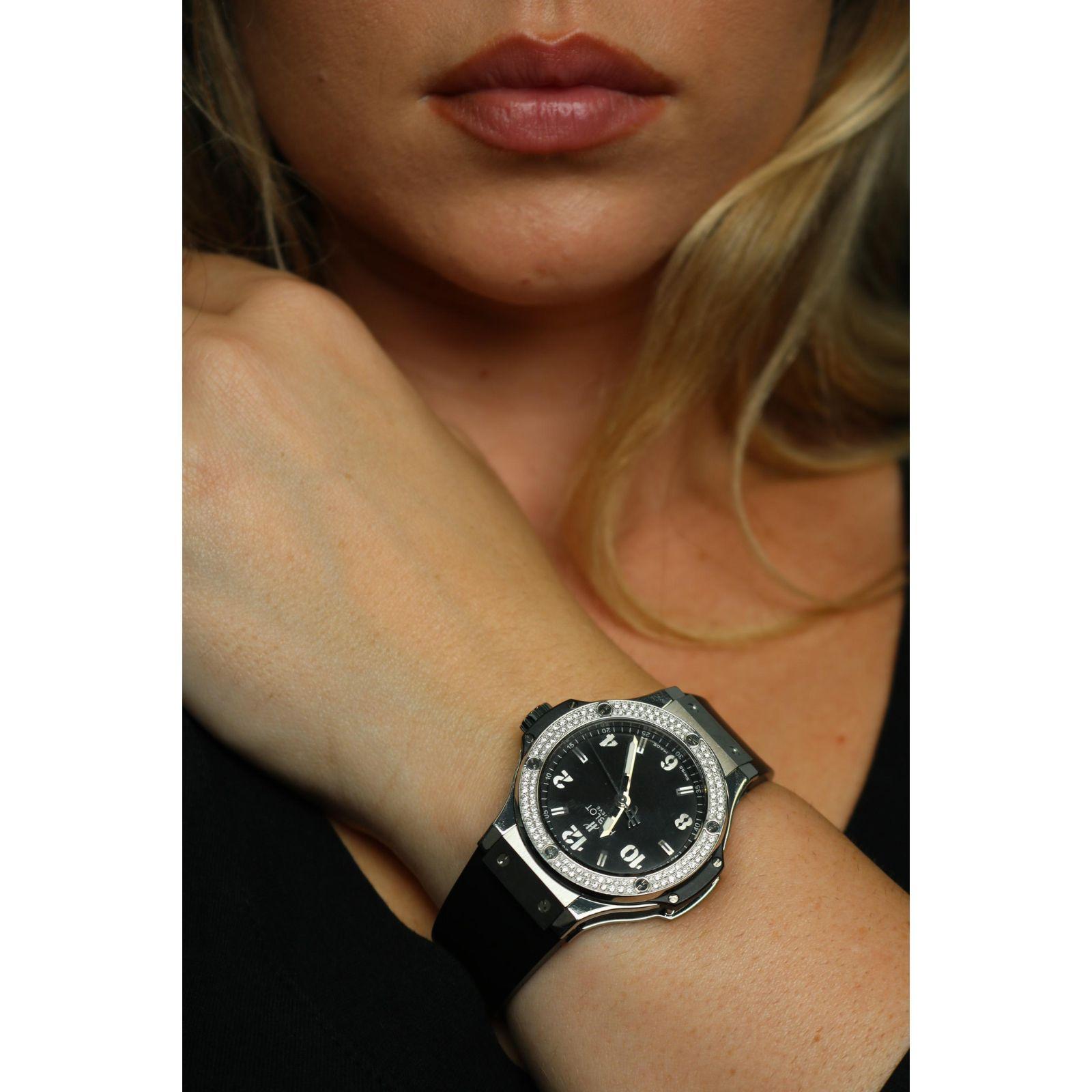 Hublot Big Bang 38mm Acero Bisel Diamante Cuarzo Caucho Correa en venta 12