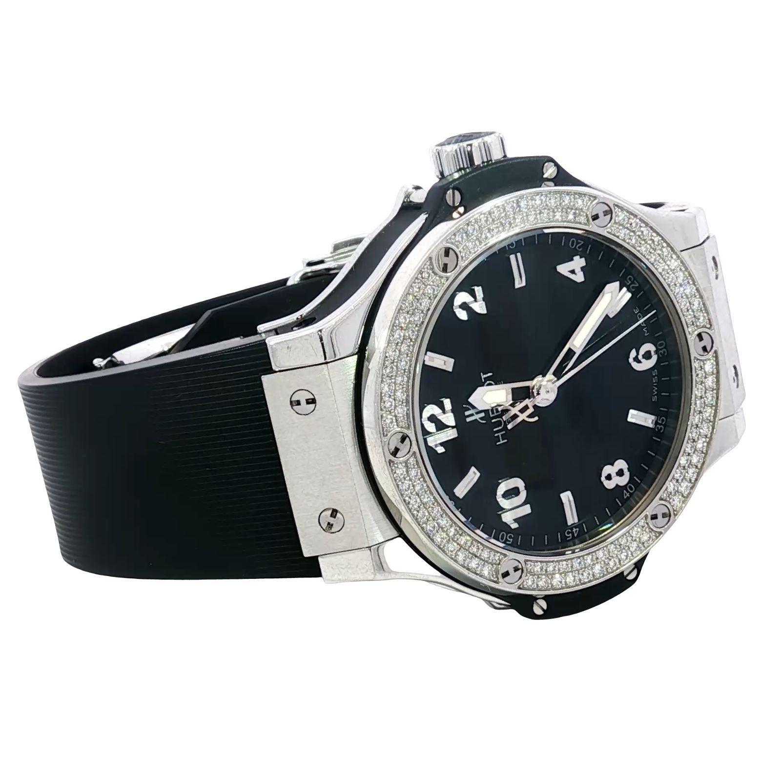 Hublot Big Bang 38mm Acero Bisel Diamante Cuarzo Caucho Correa Corte redondo en venta