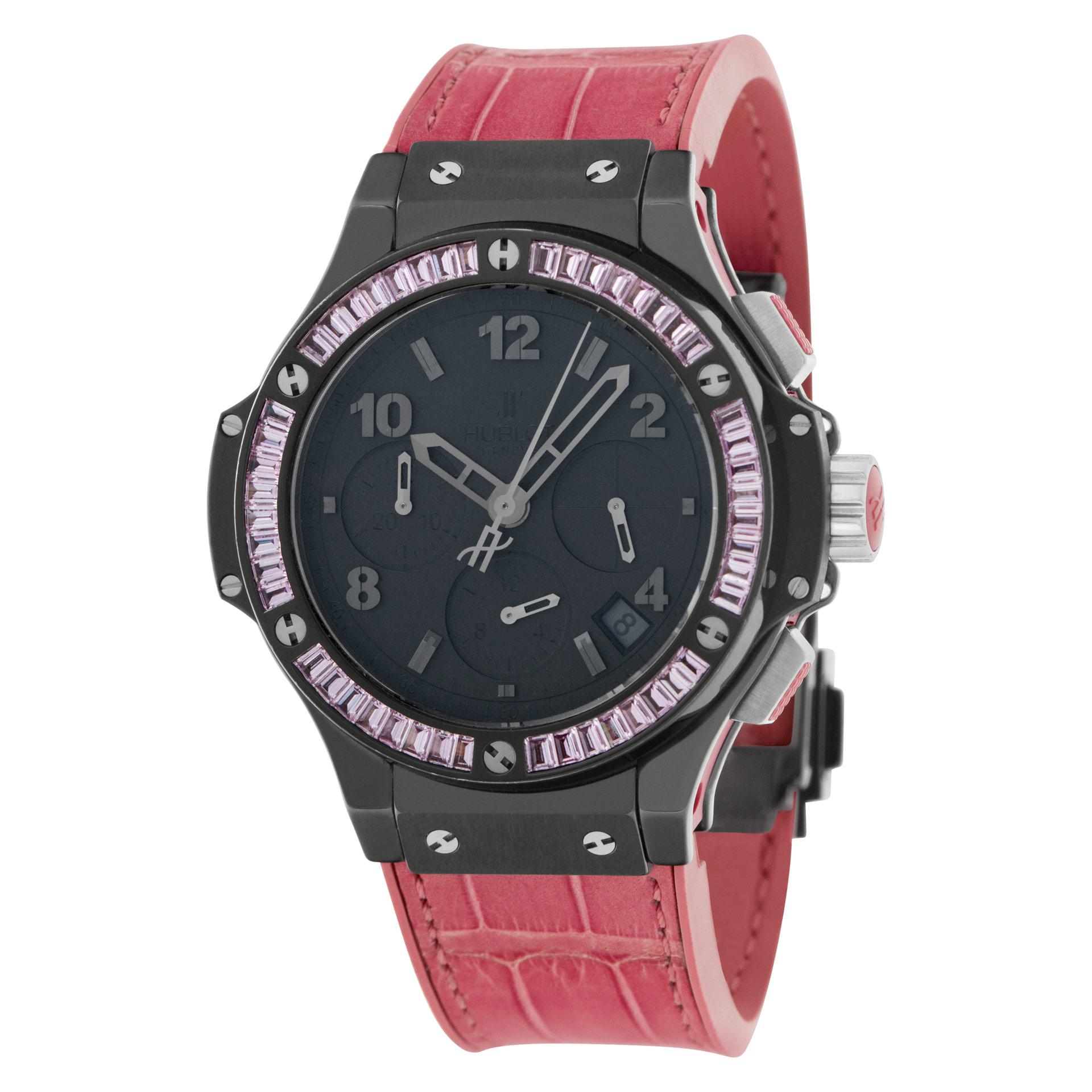 Hublot Big Bang Tutti Frutti Black Rose in black ceramic case with white Gold PVD set with 48 Baguette pink Sapphires with HUB 4300 Self-winding Chronograph movement  341.CP.1110.LR.1933. Case size 44 mm. Fine Pre-owned Hublot Watch.  Certified