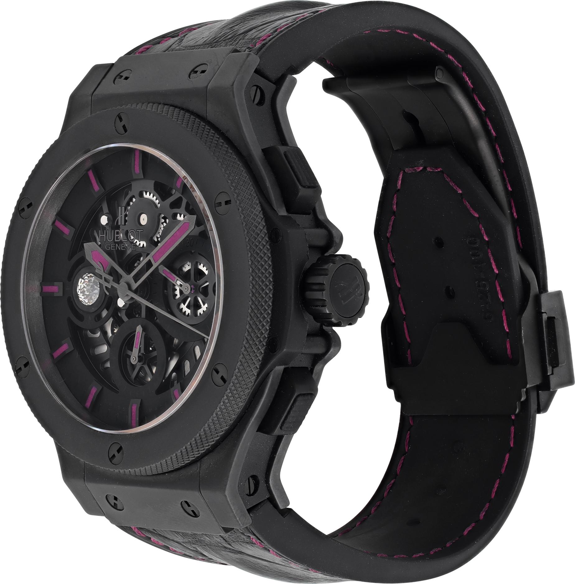 Hublot Big Bang Aero limited edition chronograph in titanium & ceramic with a black skeleton dial with 0.50 carat special cut 90 facets 