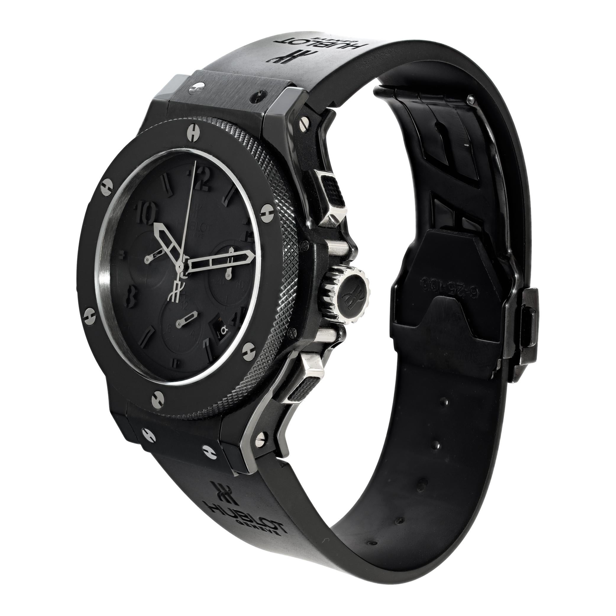 Hublot Big Bang All Black in ceramic & titanium on a rubber strap. Limited Edition of 250 pieces. Auto movement under glass w/ subseconds, date and chronograph. 44 mm case size. Ref 301cx134rx Fine Pre-owned Hublot Watch.

 Certified preowned Sport