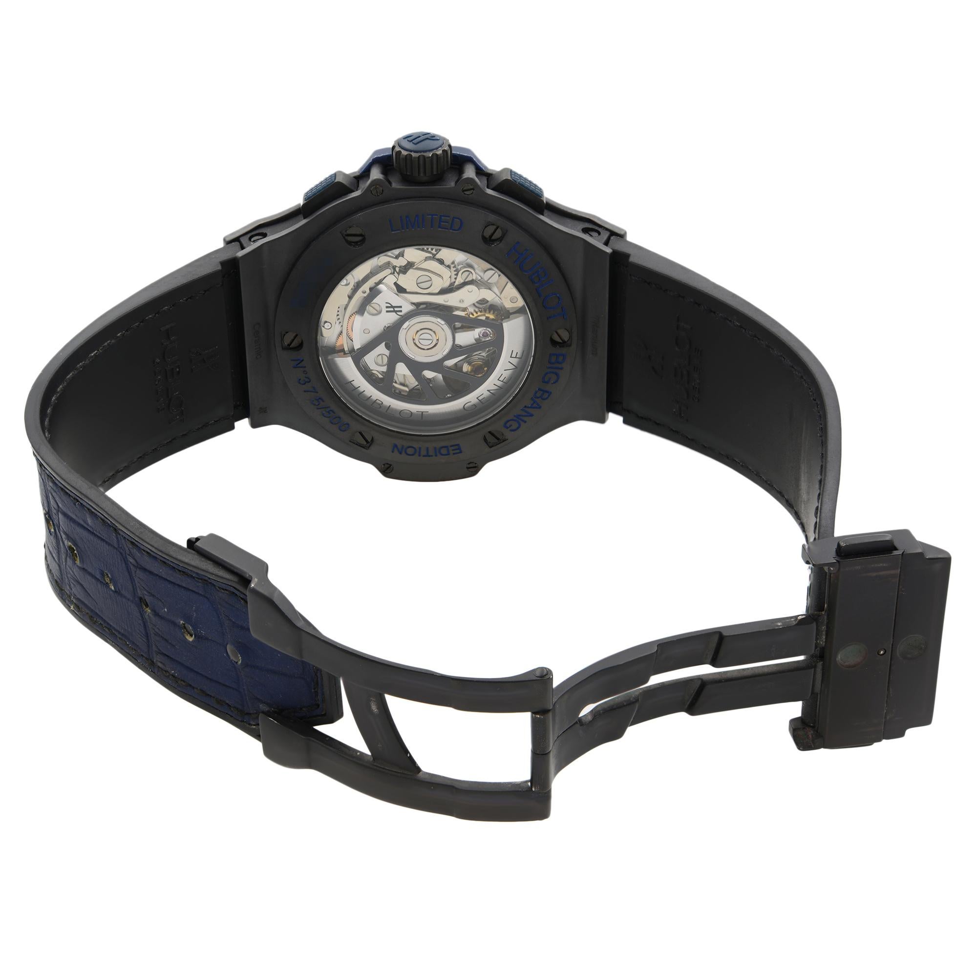 Hublot Big Bang All Black Blue Limited Edition Mens Watch 301.CI.1190.GR.ABB09 In Excellent Condition In New York, NY