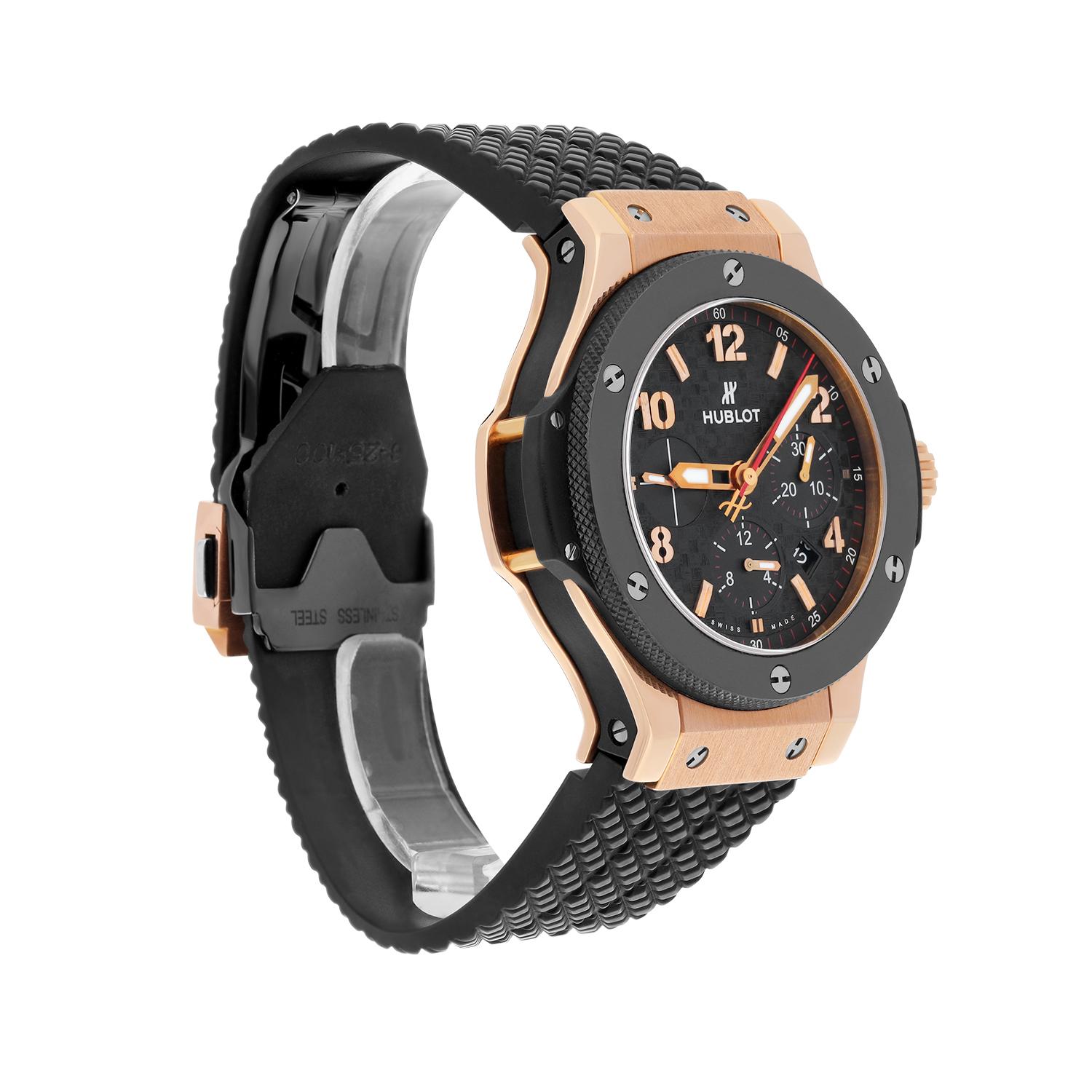 Hublot Big Bang Black 301.PB.131.RX Rose Gold with Black Rubber Watch In New Condition For Sale In New York, NY