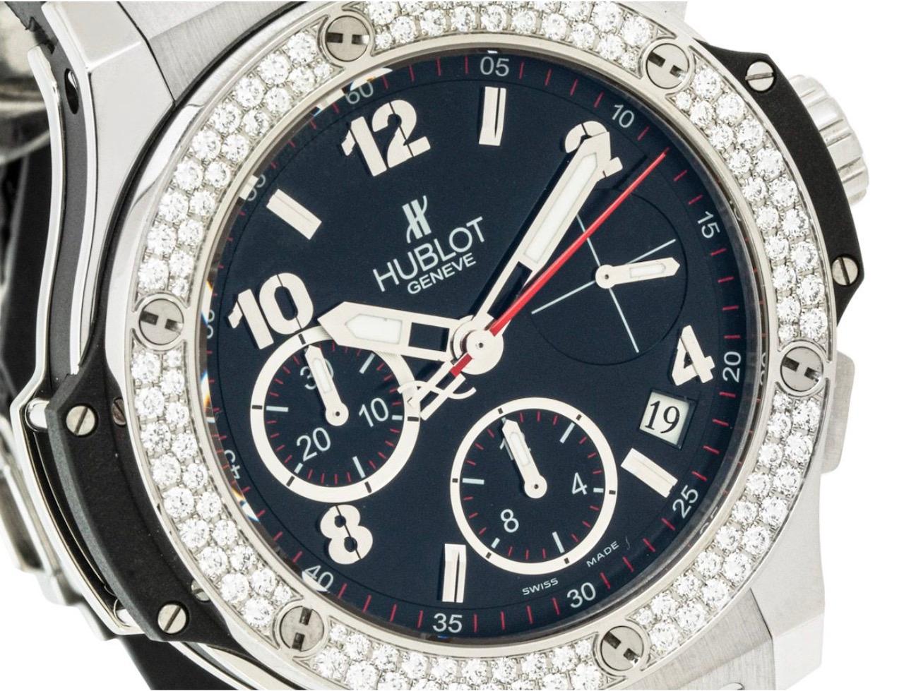 Hublot Big Bang Diamond Bezel Black Lacquer Dial Watch In Excellent Condition In Mayfair, London, London
