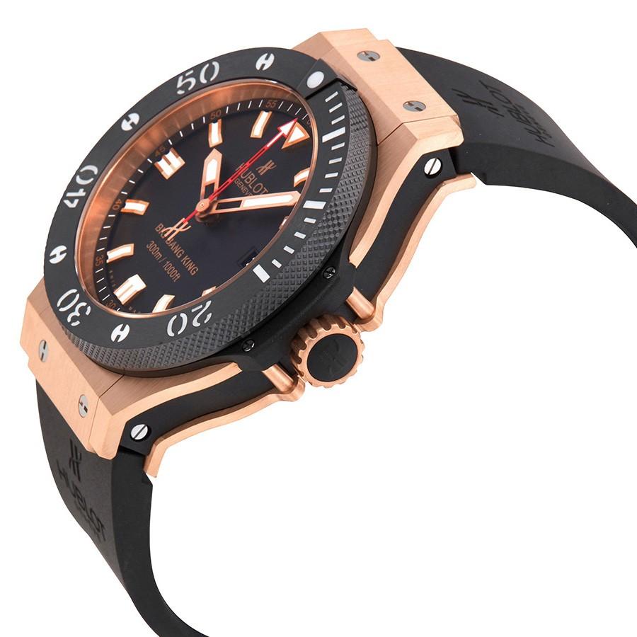 18kt Rose gold case with a brushed/satin finish. Brushed/matte finished black ceramic bezel with ridged edges, numbers & indexes are Tungsten filled into recesses in the bezel. Case center (edge) lateral black composite resin inserts. Matte finished