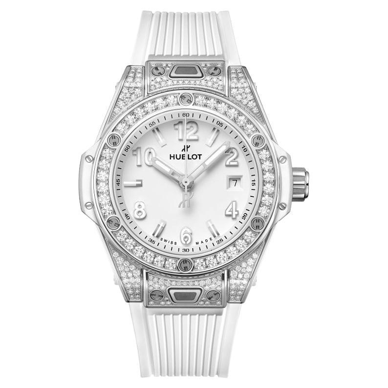 Hublot Big Bang One Click Steel White Pave 33mm Ladies Watch 485.SE.2010.RW.1604 For Sale
