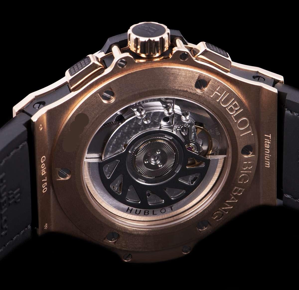 Women's or Men's Hublot Big Bang Shiny Rose Gold Black Dial Diamond Set Watch