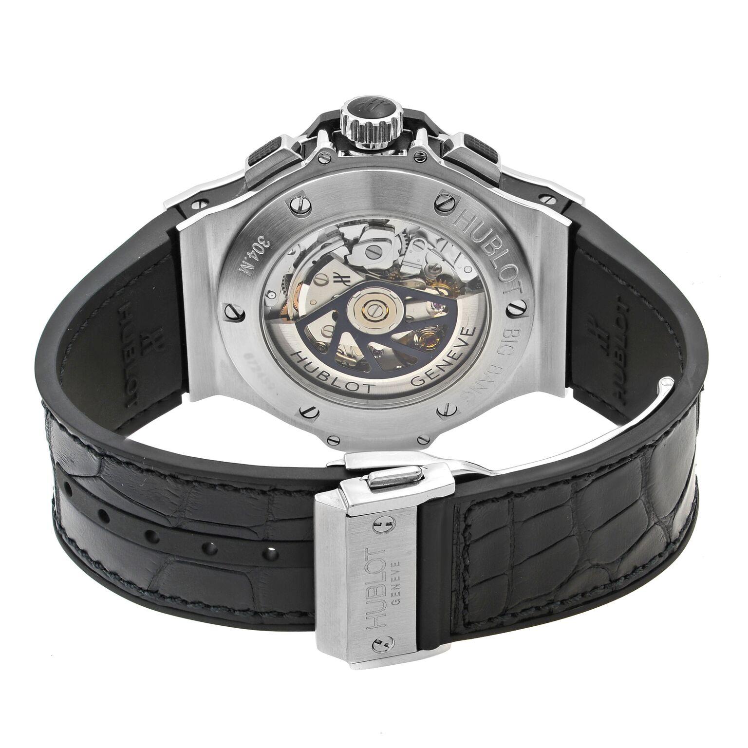 Hublot Big Bang Steel Diamond Bezel Black Dial Men's Watches 301.SX.130.RX.114 In Excellent Condition In New York, NY