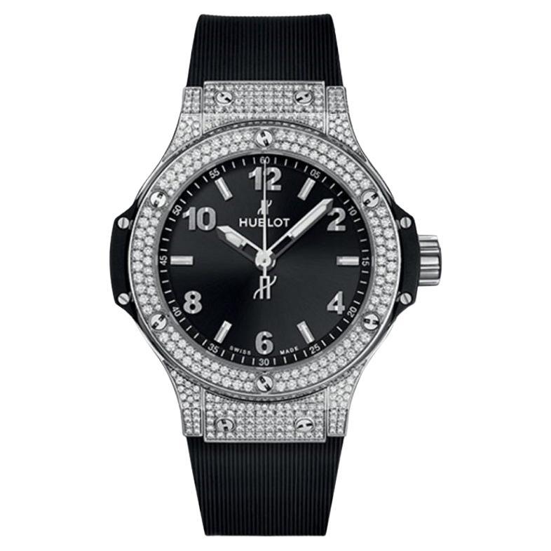 Hublot Big Bang Steel Pave 38mm Quartz Black Dial Watch 361.SX.1270.RX.1704 For Sale