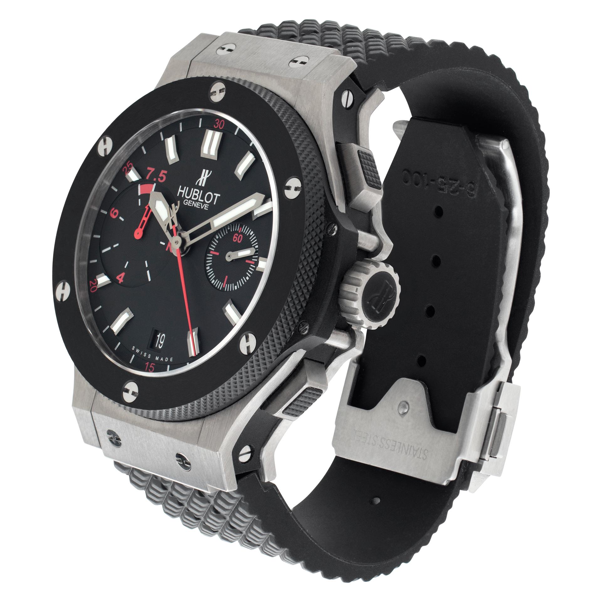 Hublot Big Bang Chukker Bang polo tribute special edition in titanium, rubber, and ceramic. Includes optional titanium protective grill. Auto w/ date, chronograph, and 7 1/2 minute counter to time the length of a polo period. With box. Ref