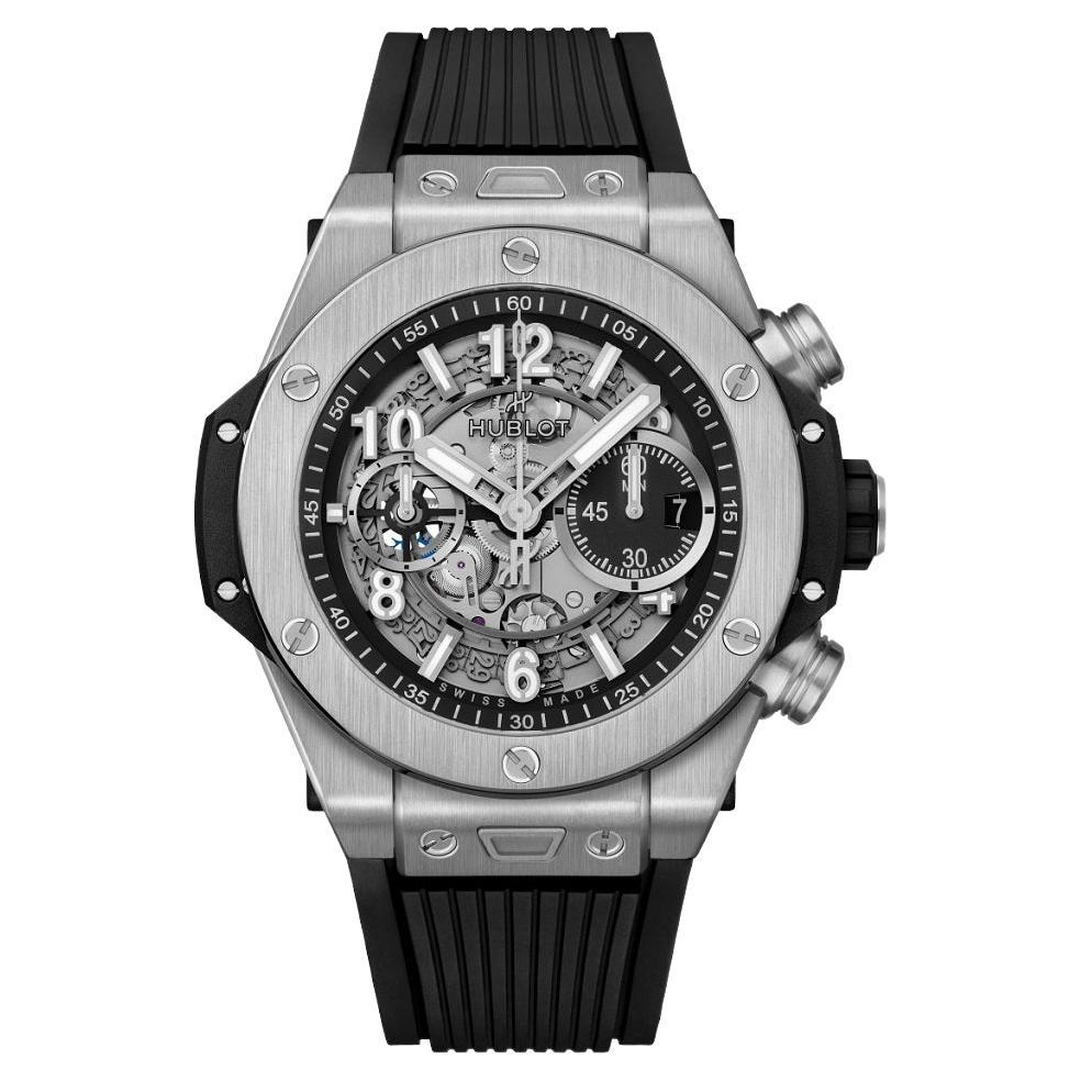 Hublot Big Bang Unico Titan 44mm Schwarze Uhr mit Gummiriemen 421.NX.1170.RX im Angebot