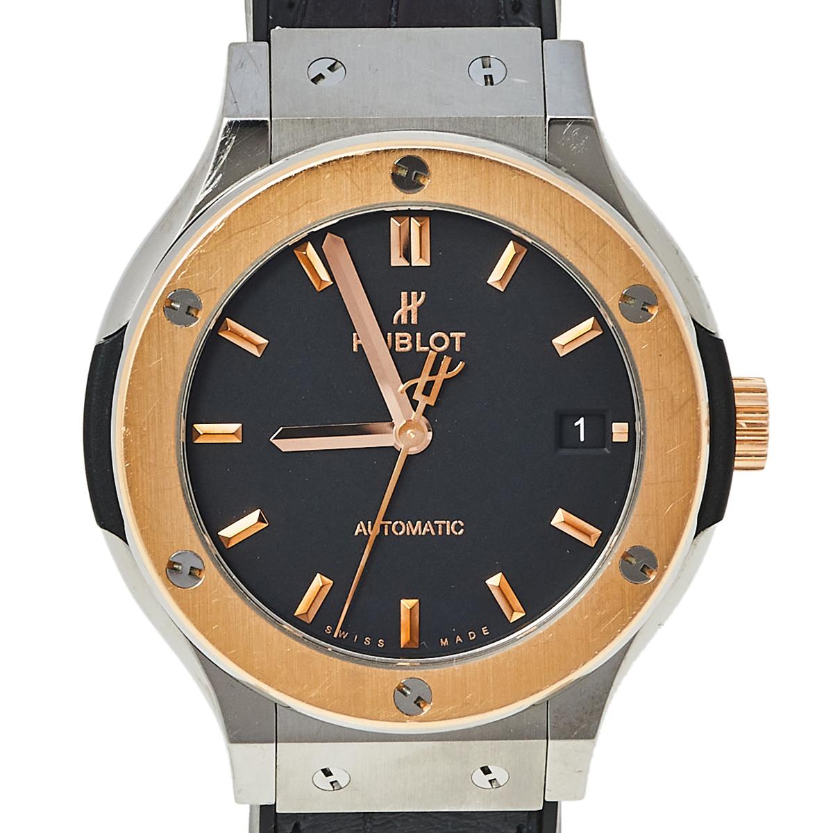 Contemporary Hublot Black 18K Rose Gold And Titanium Classic Fusion Unisex Wristwatch 38.5 mm