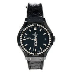 Hublot Black Ceramic and Diamonds Classic Fusion Women's Wristwatch 33 mm