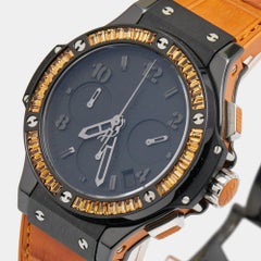 Hublot Black Ceramic Orange Sapphire Alligator Leather Rubber Big Bang 41.CO.111