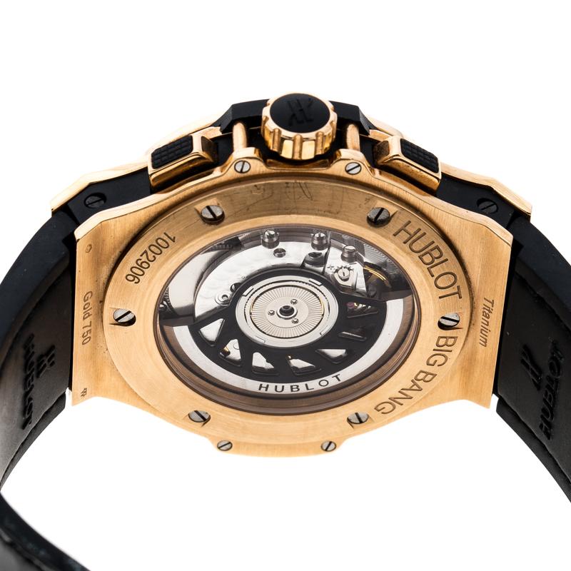 Hublot Black Diamond 18k Rose Gold Big Bang Women's Wristwatch 44MM In Good Condition In Dubai, Al Qouz 2