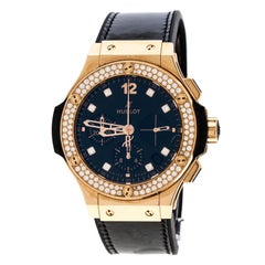 Hublot Black Diamond 18k Rose Gold Big Bang Women's Wristwatch 44MM