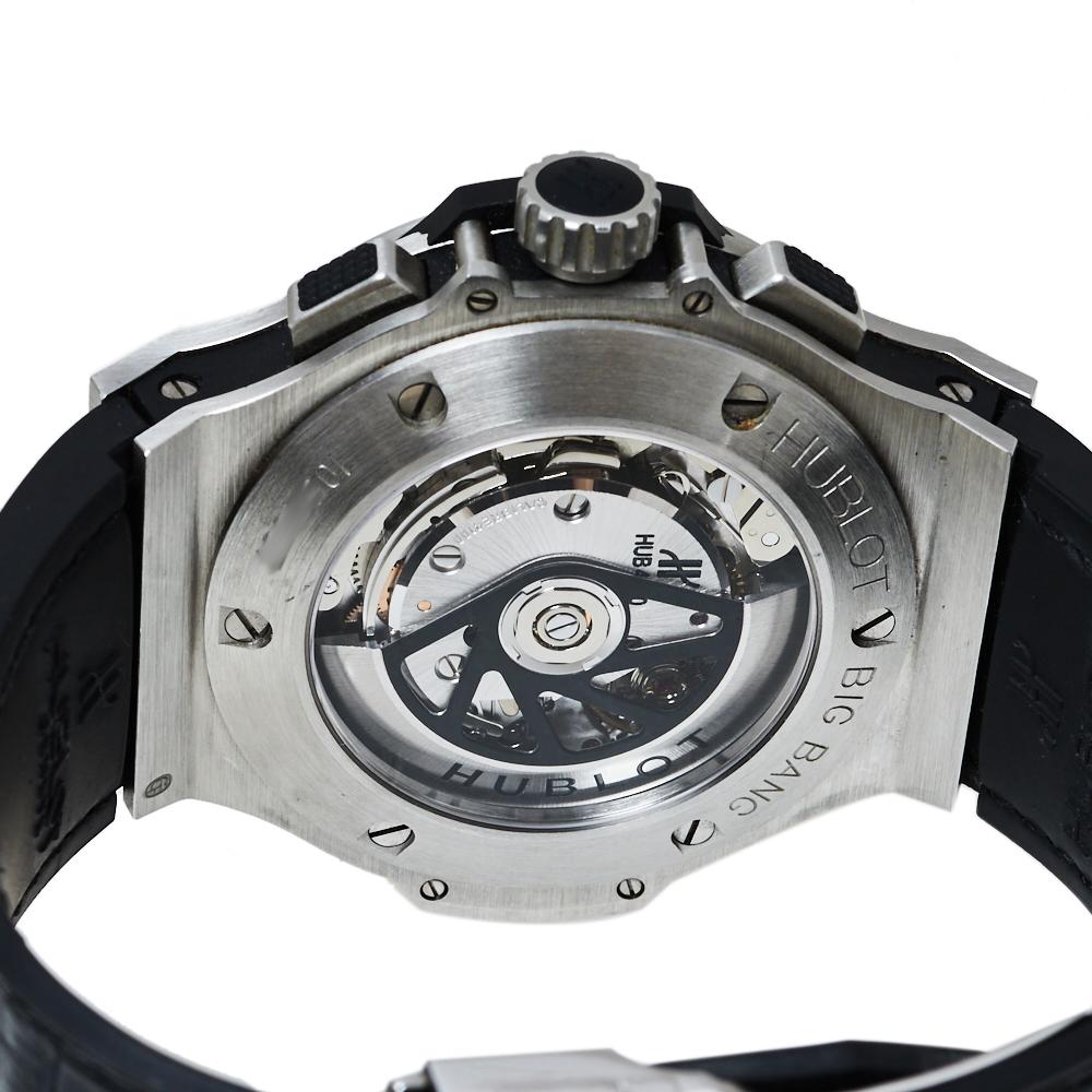 Hublot Black Stainless Steel Diamonds Big Bang Chronograph Men's Wristwatch 44MM In Good Condition In Dubai, Al Qouz 2