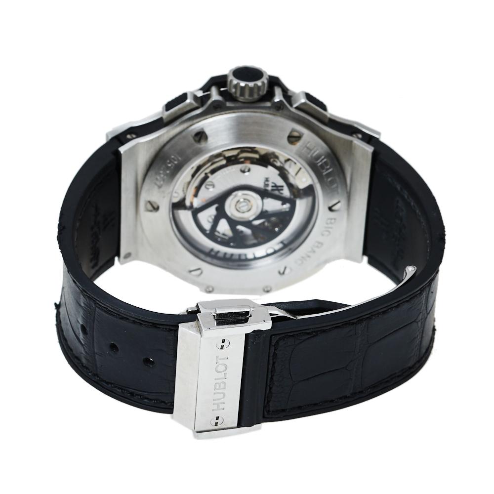 Hublot Black Stainless Steel Diamonds Big Bang Chronograph Men's Wristwatch 44MM 1