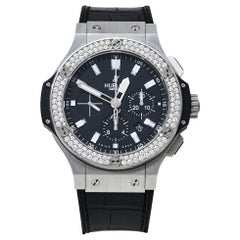 Hublot Black Stainless Steel Diamonds Big Bang Chronograph Men's Wristwatch 44MM