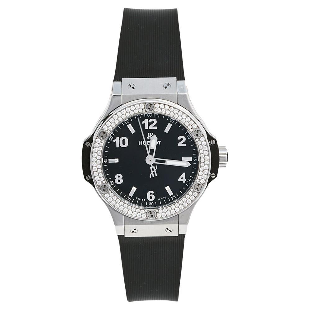 Hublot Black Stainless Steel Rubber Diamonds Big Bang  Women's Wristwatch 38 mm