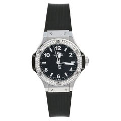 Used Hublot Black Stainless Steel Rubber Diamonds Big Bang  Women's Wristwatch 38 mm