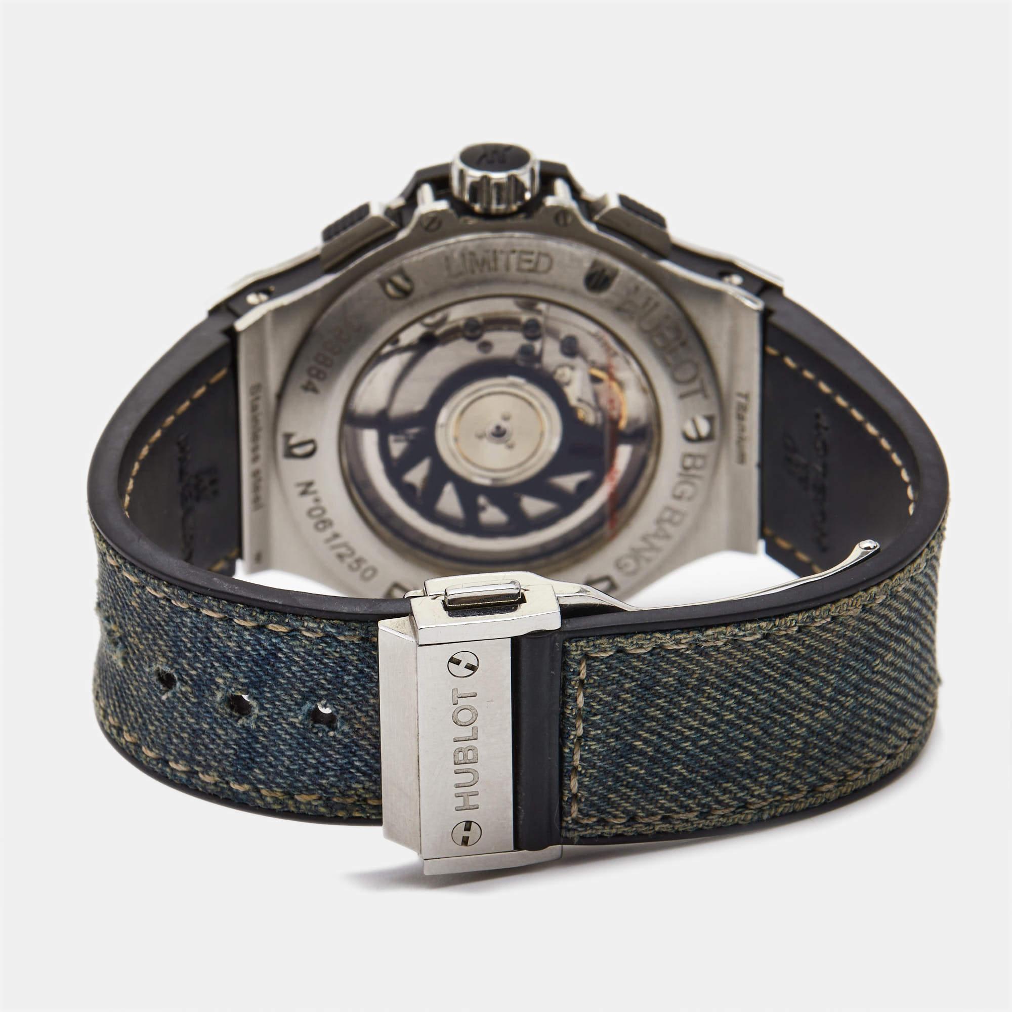 Aesthetic Movement Hublot BlueDiamond 341.SX.2710.NR.1104.JEANS Men's Wristwatch 41 mm For Sale