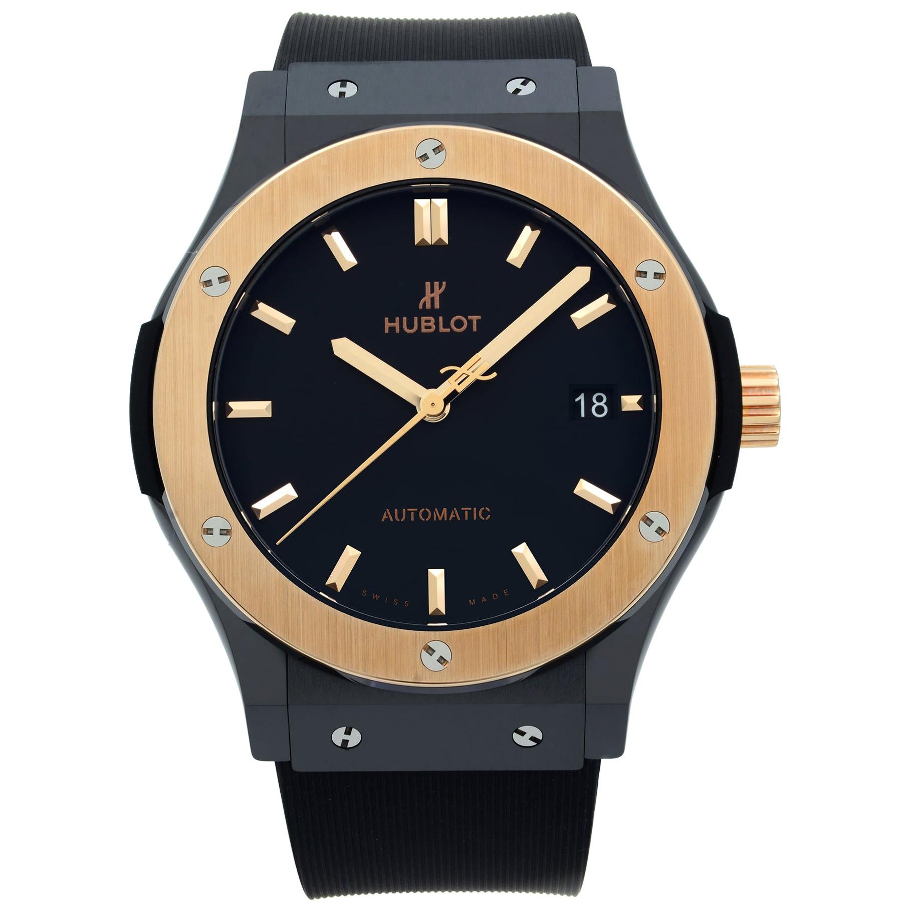 Hublot Classic Fusion 18K Rose Gold Ceramic Black Dial Mens Watch 511.C0.1181.RX