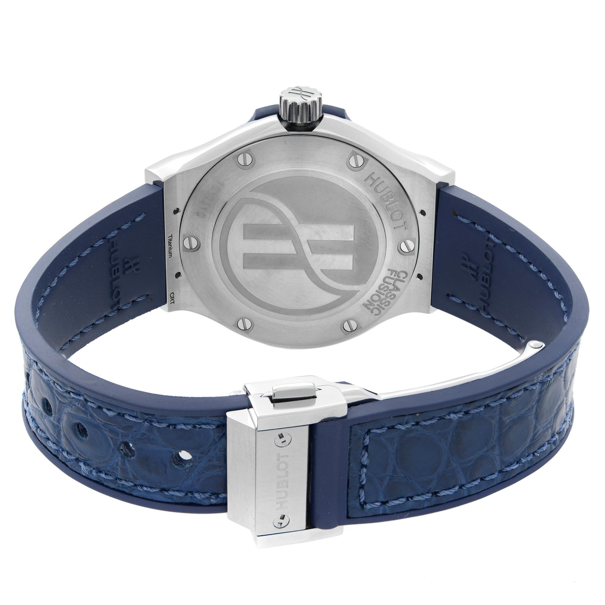 Hublot Classic Fusion Titanium Blue Sticks Dial Quartz Watch 581.NX.7170.LR In New Condition In New York, NY