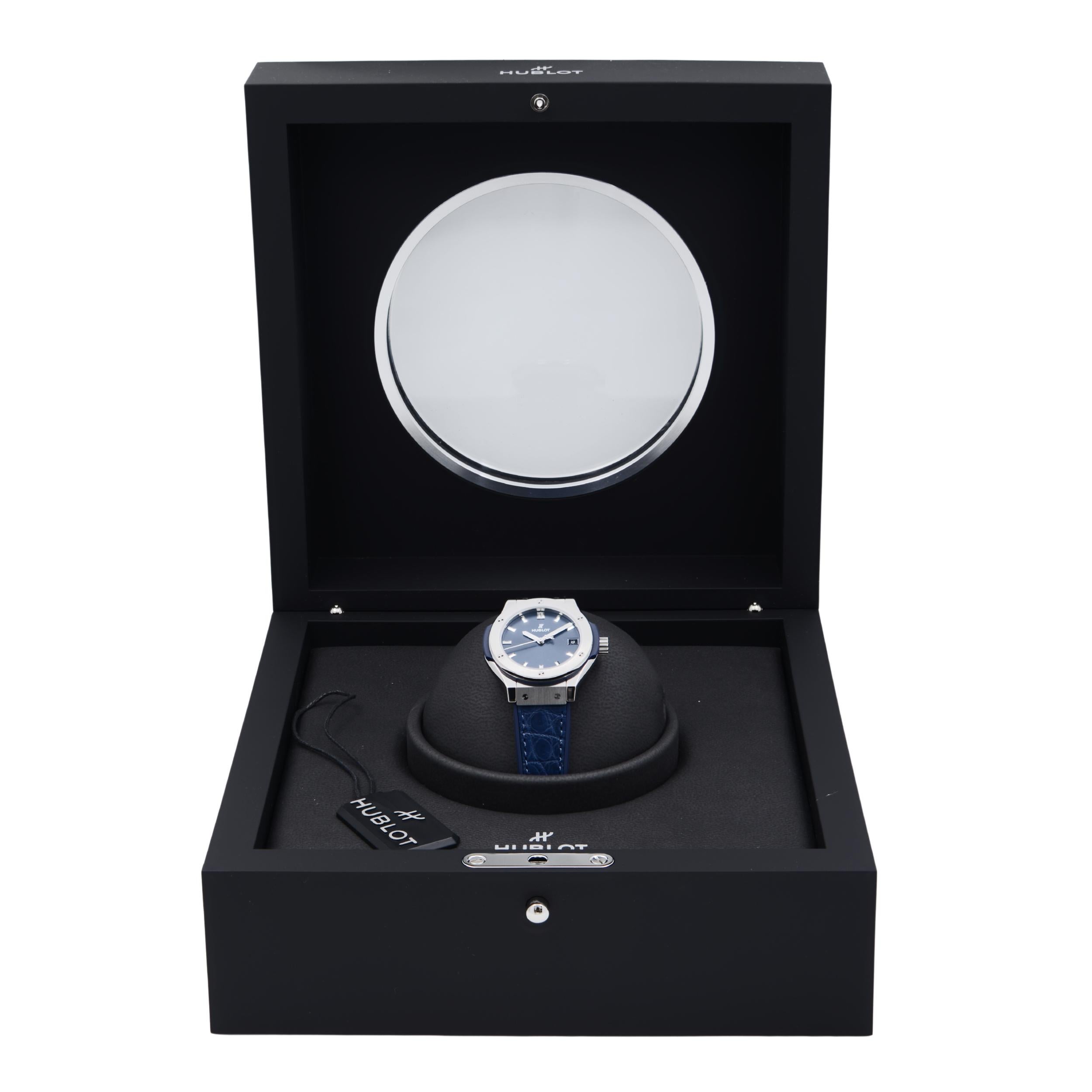 Women's Hublot Classic Fusion Titanium Blue Sticks Dial Quartz Watch 581.NX.7170.LR