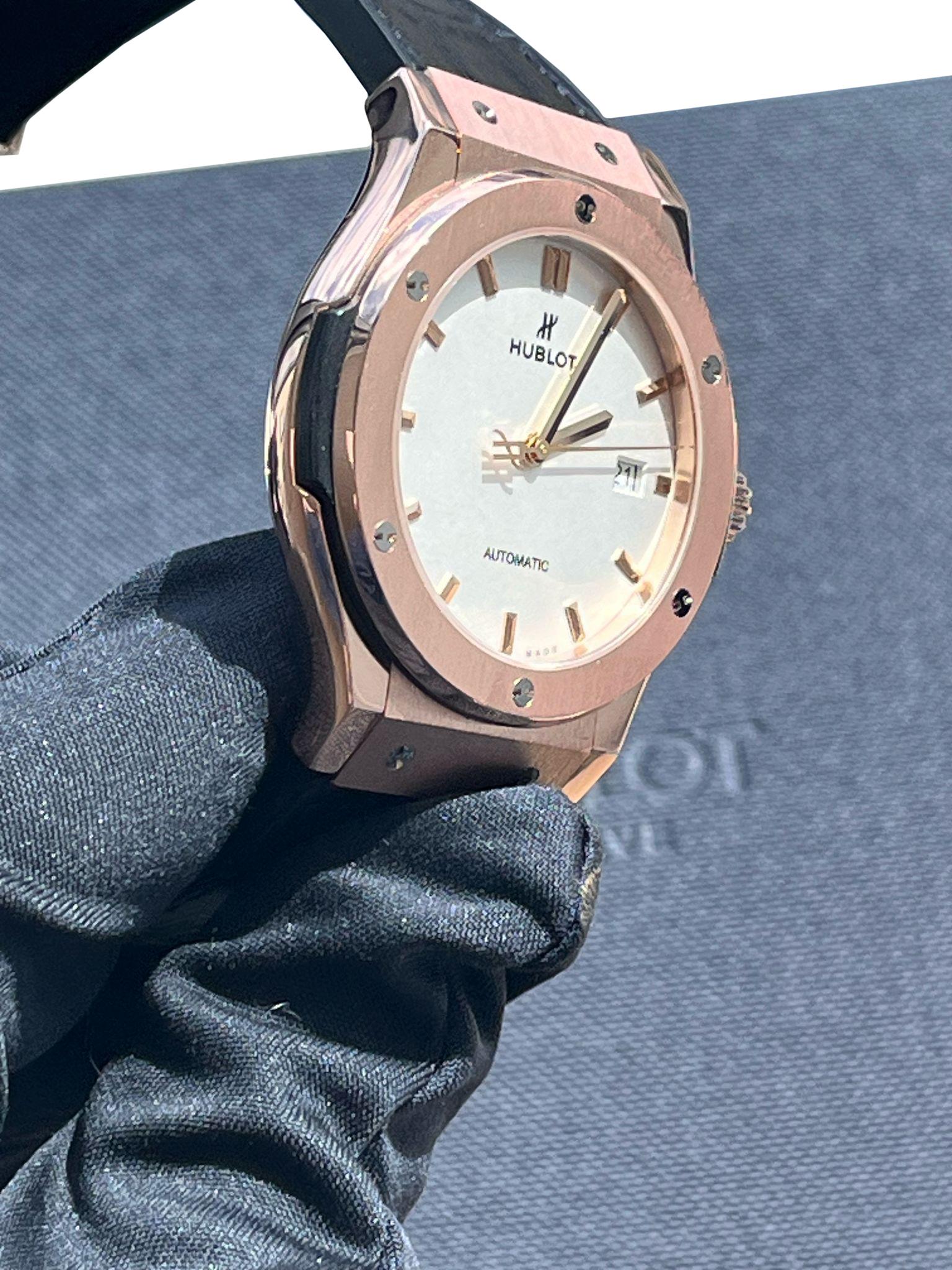 Hublot Classic Fusion 42mm King Gold Opalin Rose Gold Silver Dial 542.OX.2610.LR For Sale 5