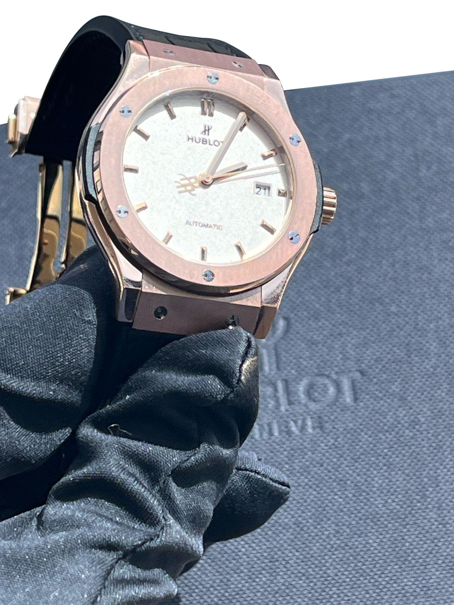 Hublot Classic Fusion 42mm King Gold Opalin Rose Gold Silver Dial 542.OX.2610.LR For Sale 6
