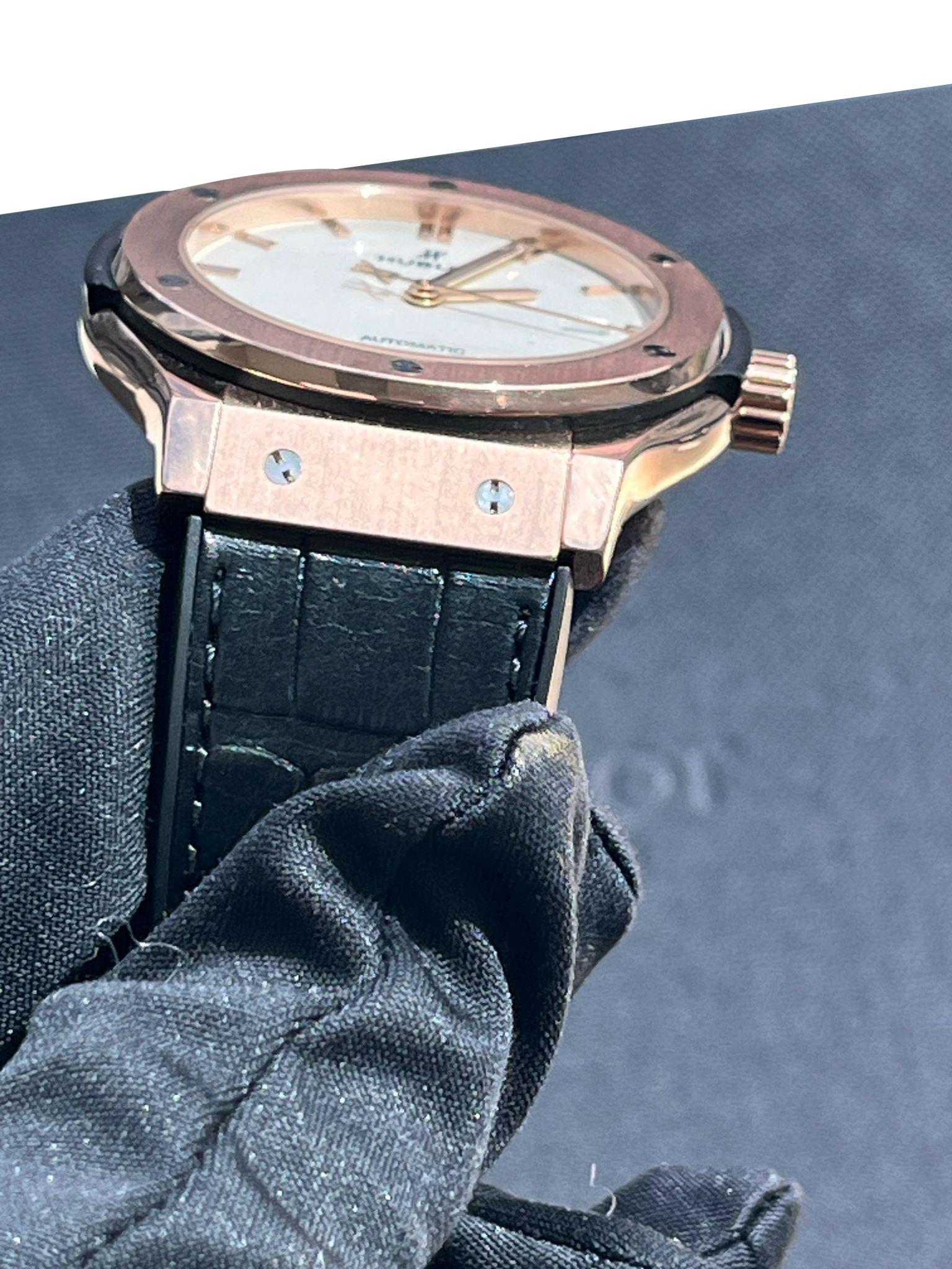 Hublot Classic Fusion 42mm King Gold Opalin Rose Gold Silver Dial 542.OX.2610.LR For Sale 8